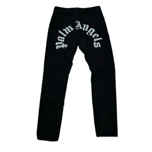 Palm Angels Black Curved Logo Print Slim Straight Leg Jeans